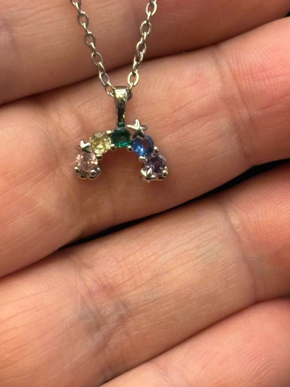 CZ Multi-stone Rainbow with Stars Pendant Necklace